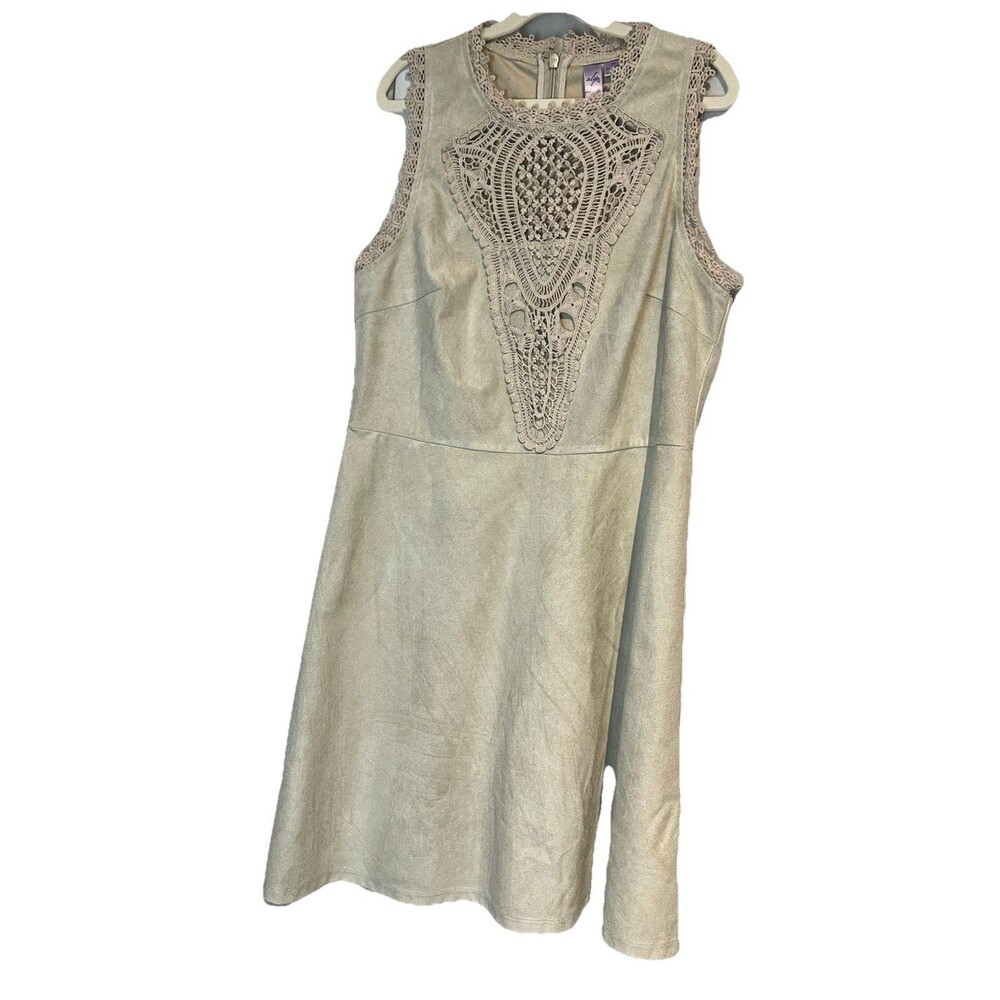 Alya (Francesca’s brand) Tan Suede and Lace Sleeveless Dress‎ Size Medium EUC